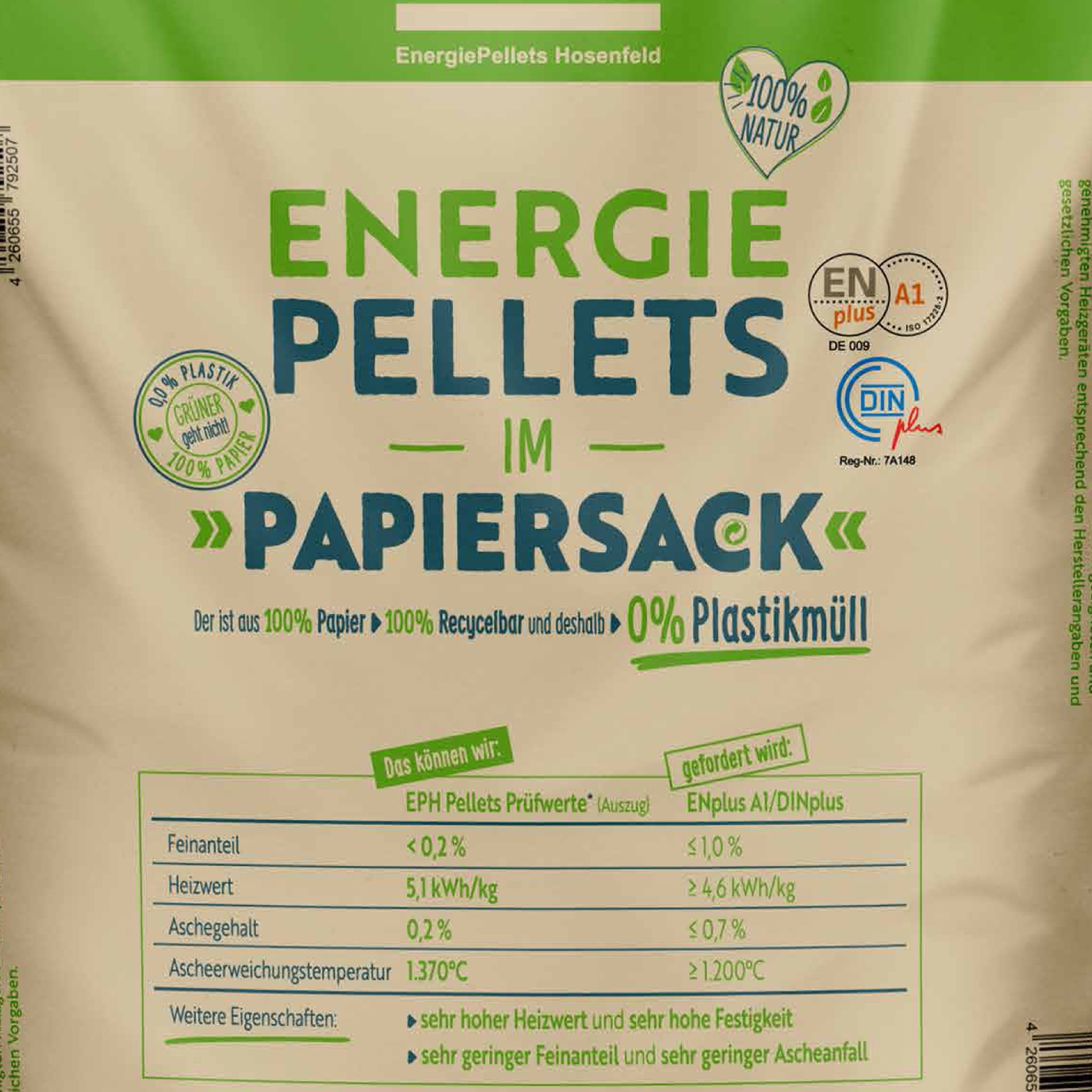 EPH Holzpellets 6 mm DINplus A1 – 975 kg (65×15 kg) – Bild 2