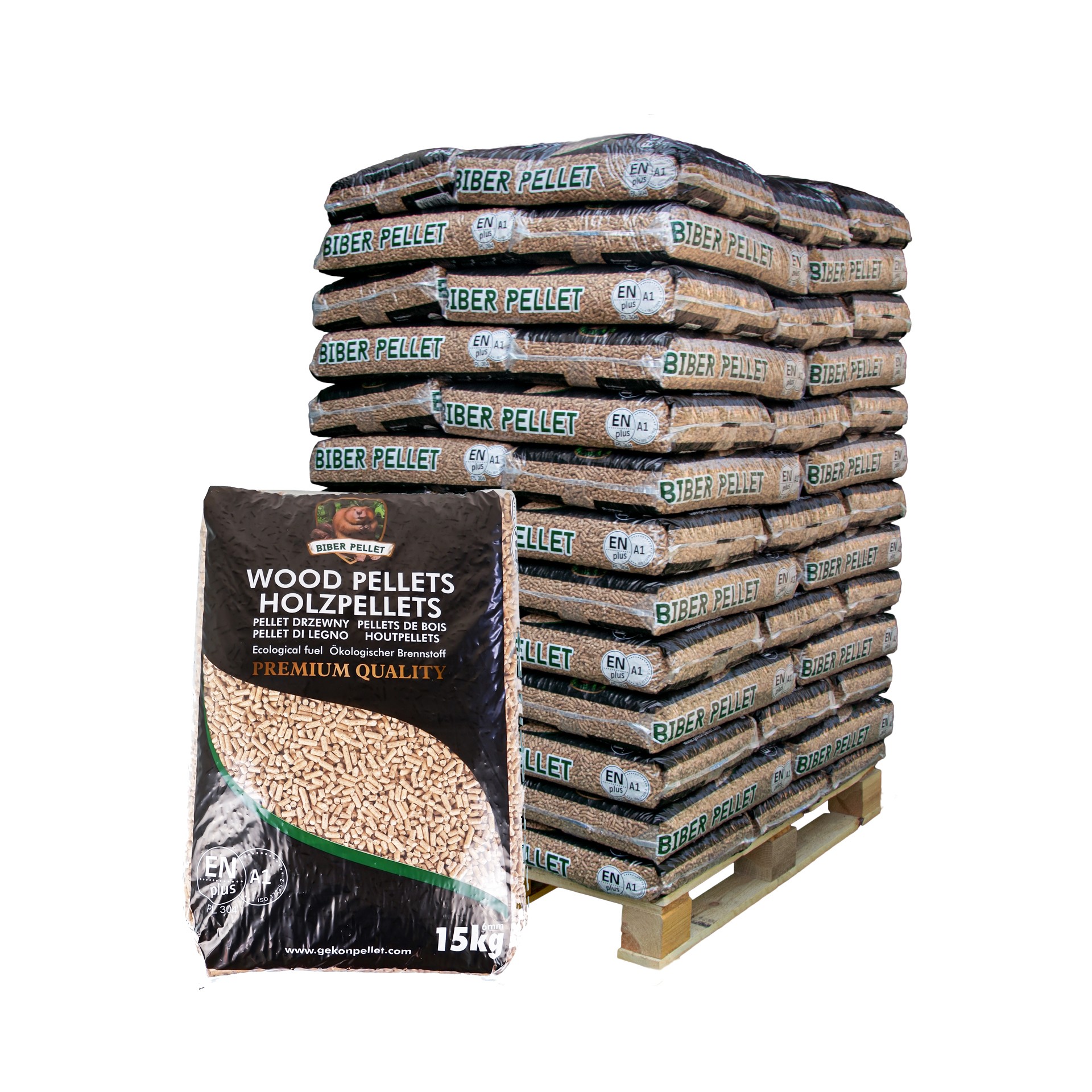 Biber Holzpellets Einstreu – 64×15 kg (960 kg) Palette