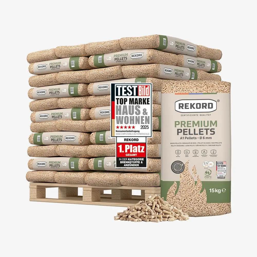 REKORD Premium Holzpellets 6mm ENplusA1, 66 x 15kg Palette