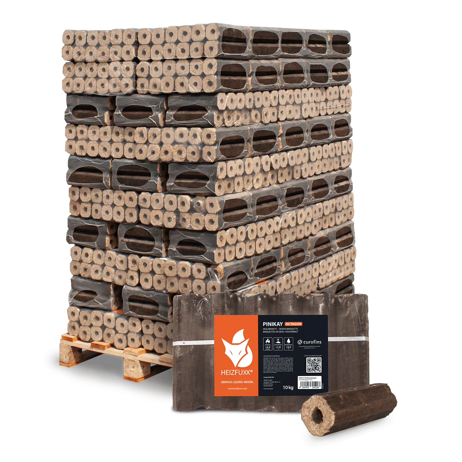PiniKay Hartholzbriketts Oktagon – mit Zugloch (Palette 960 kg)