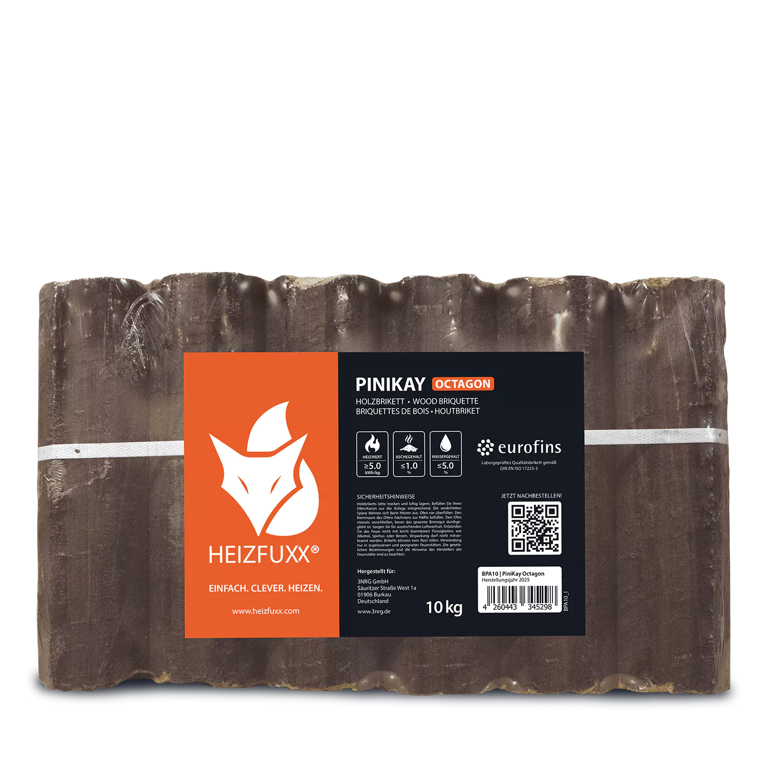 PiniKay Hartholzbriketts Oktagon – mit Zugloch (Palette 960 kg) – Bild 6
