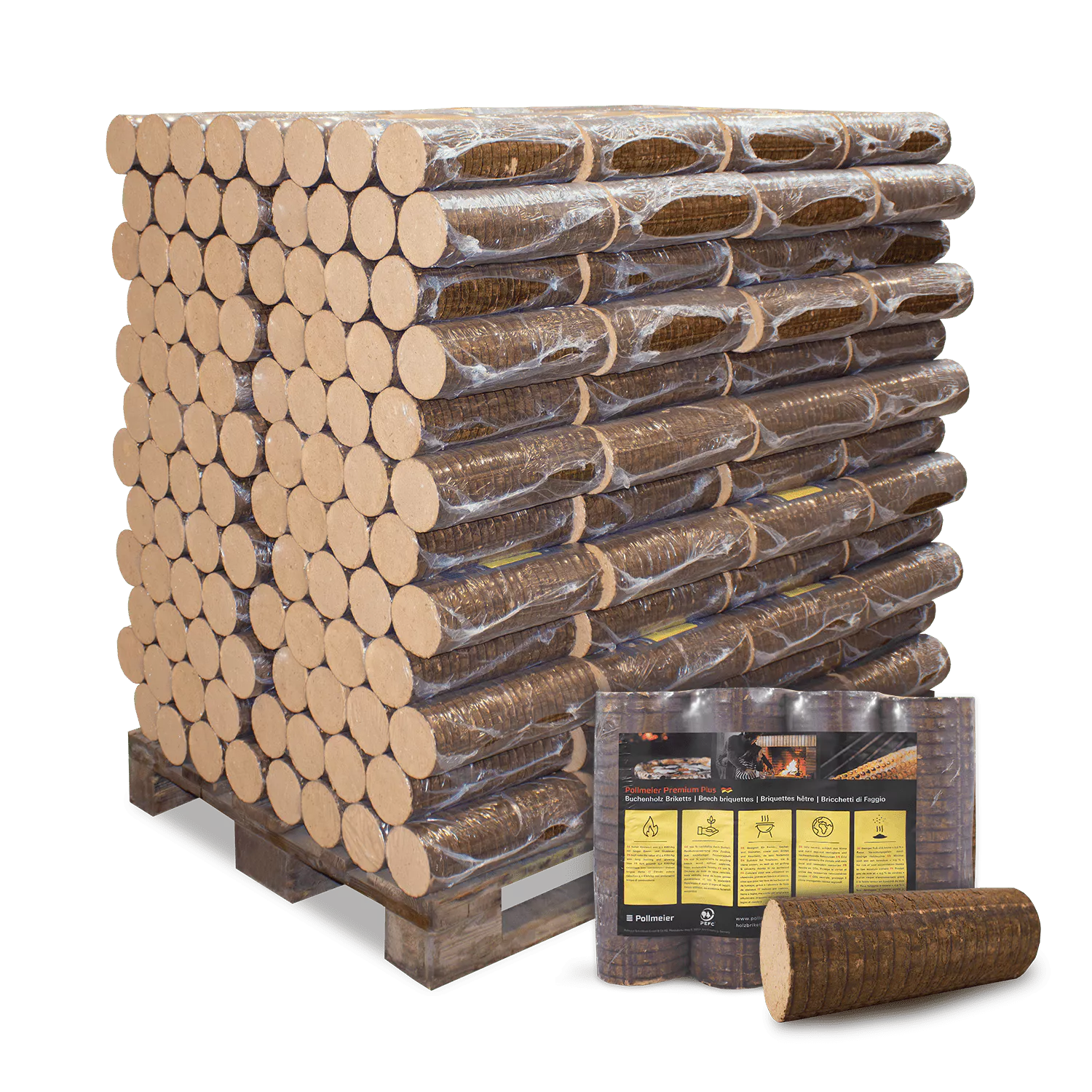 Pollmeier Buchenbriketts Nestro – rund ohne Loch (960 kg Palette)