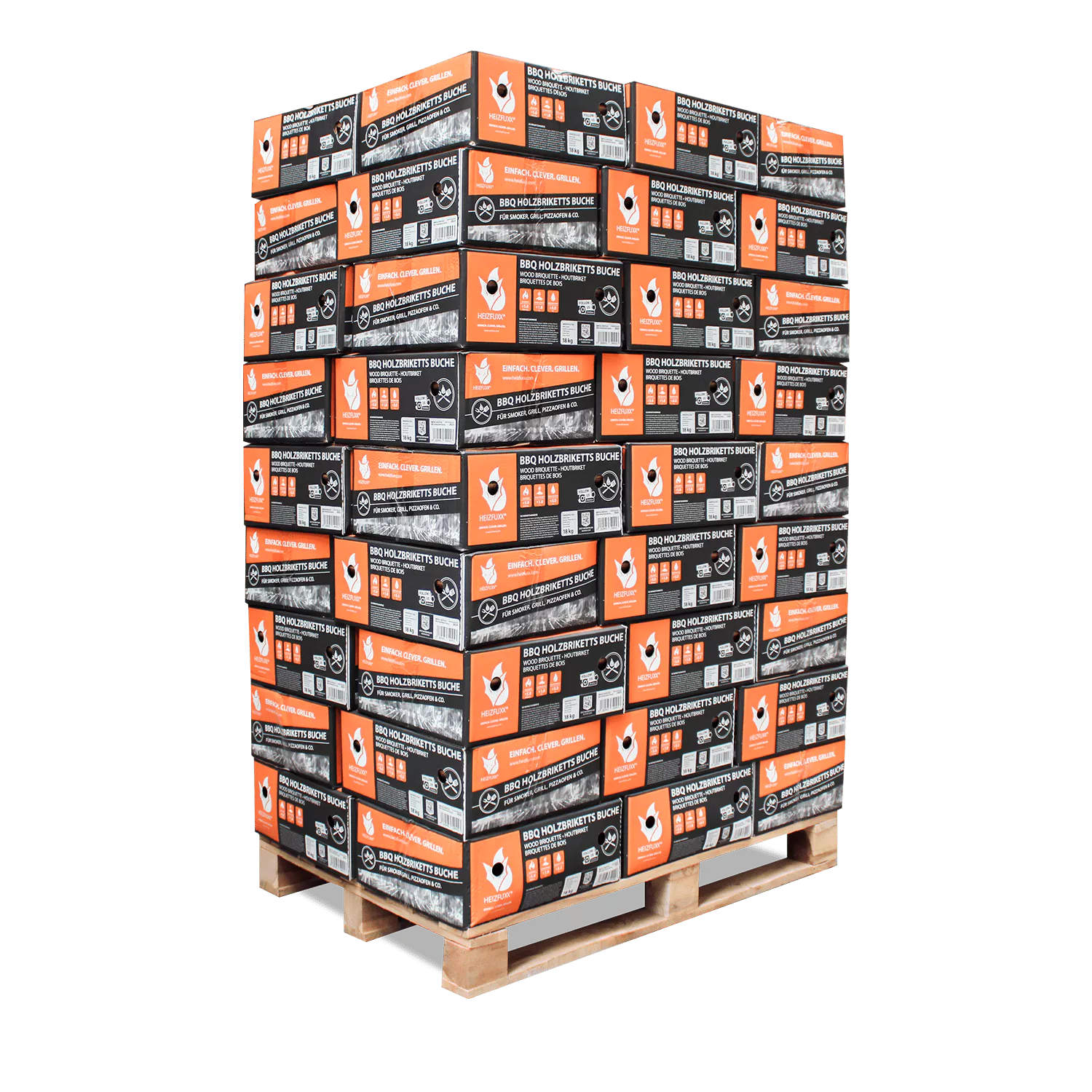 BBQ-Briketts aus reiner Buche – 18 kg Karton, 54er Palette (972 kg)