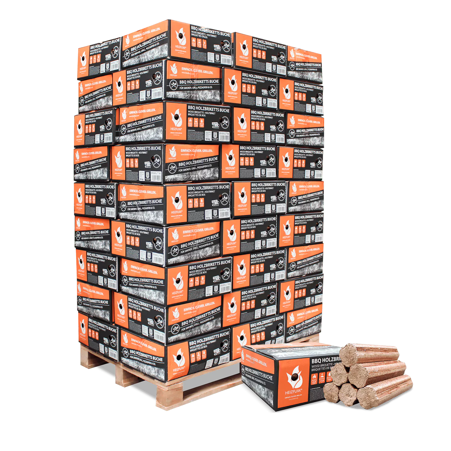 BBQ-Briketts aus reiner Buche – 18 kg Karton, 54er Palette (972 kg) – Bild 3